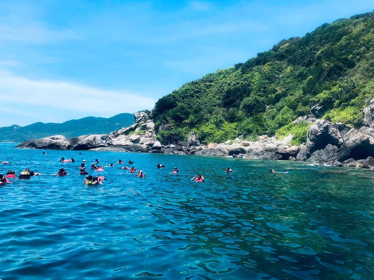 Swimming in the clear blue sea at Cu Lao Cham island