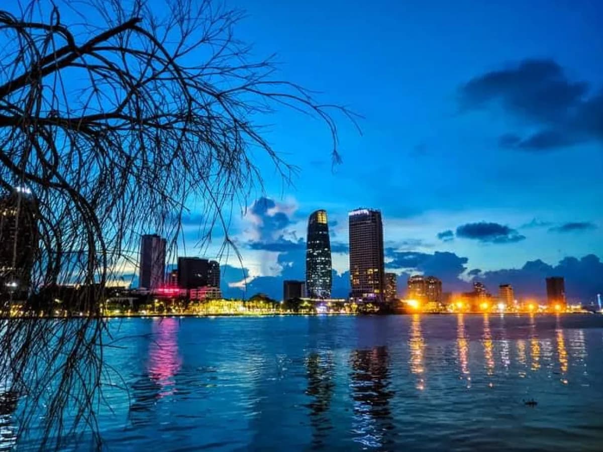 Ho Chi Minh City skyline illuminated at night, Vietnam