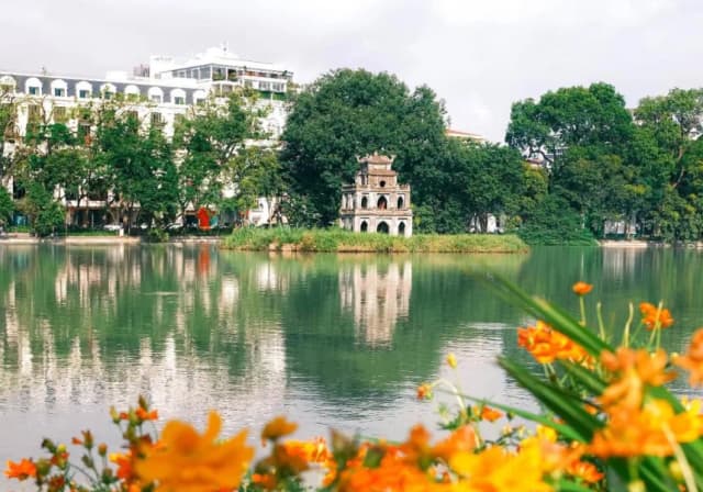Turtle Tower on Hoan Kiem Lake in Hanoi, Vietnam