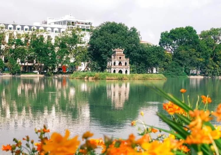 Turtle Tower on Hoan Kiem Lake in Hanoi, Vietnam