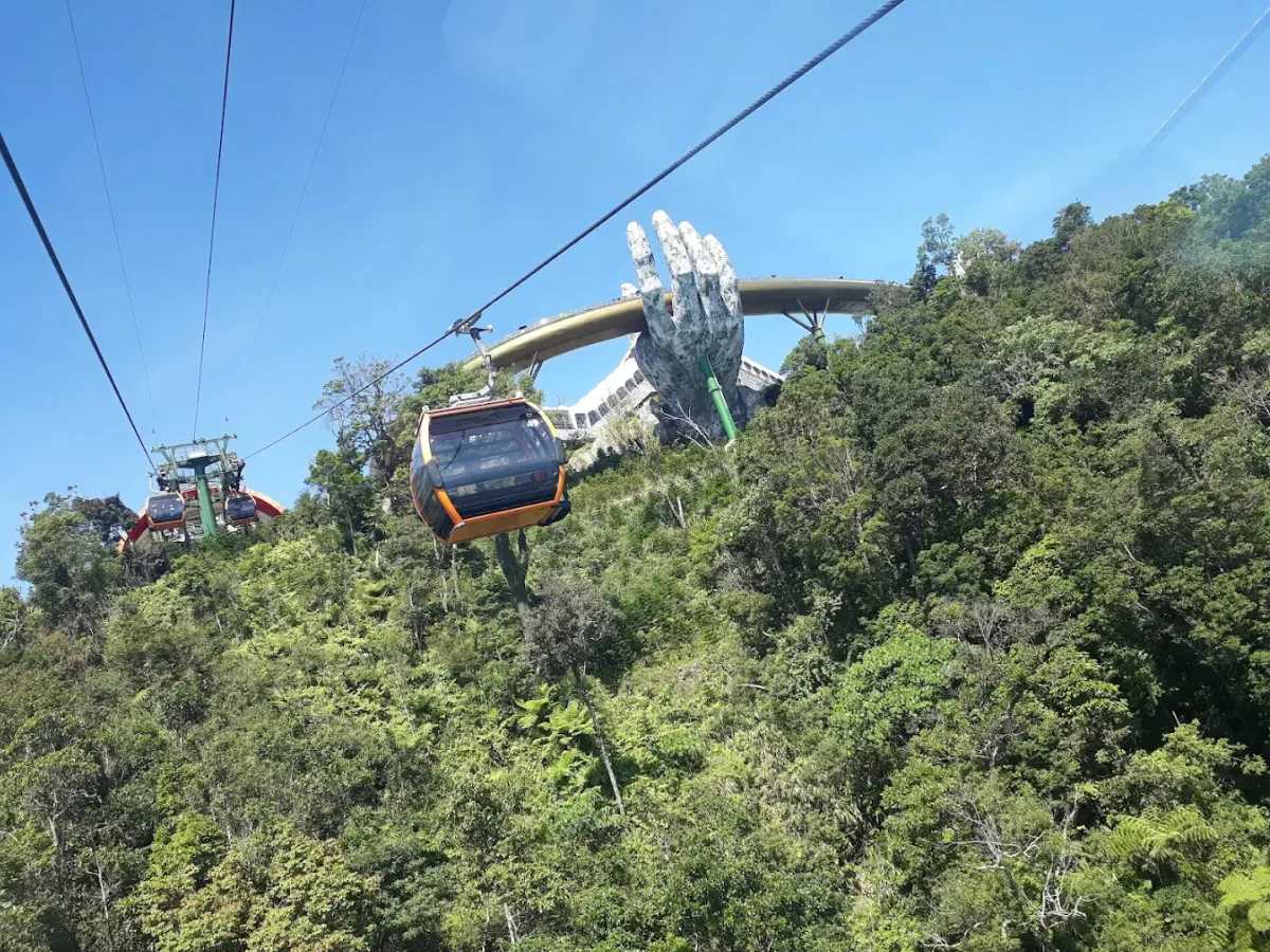 Tourists riding the Ba Na Hills cable car in Da Nang