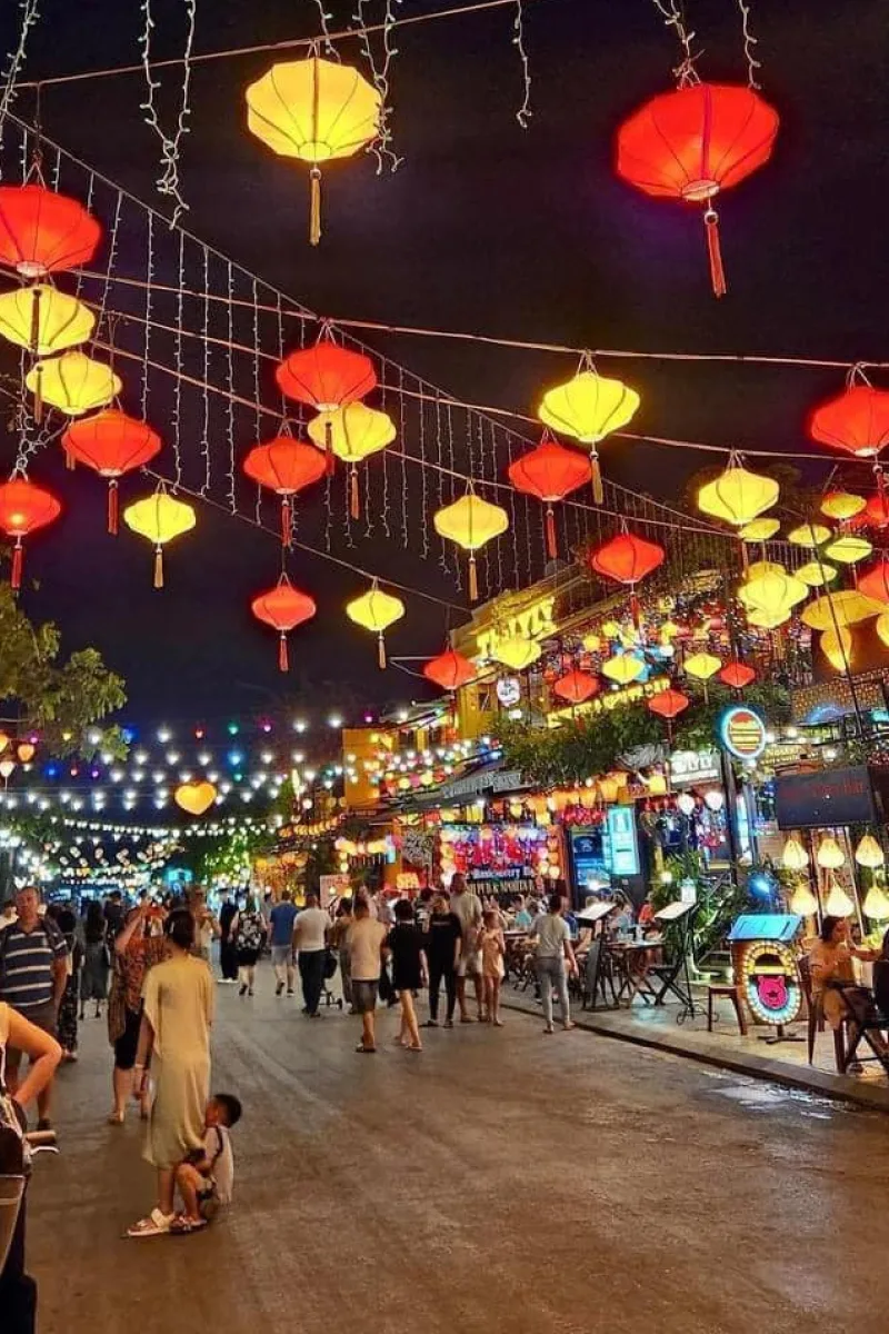 Lantern-lit streets in Hoi An ancient town at night
