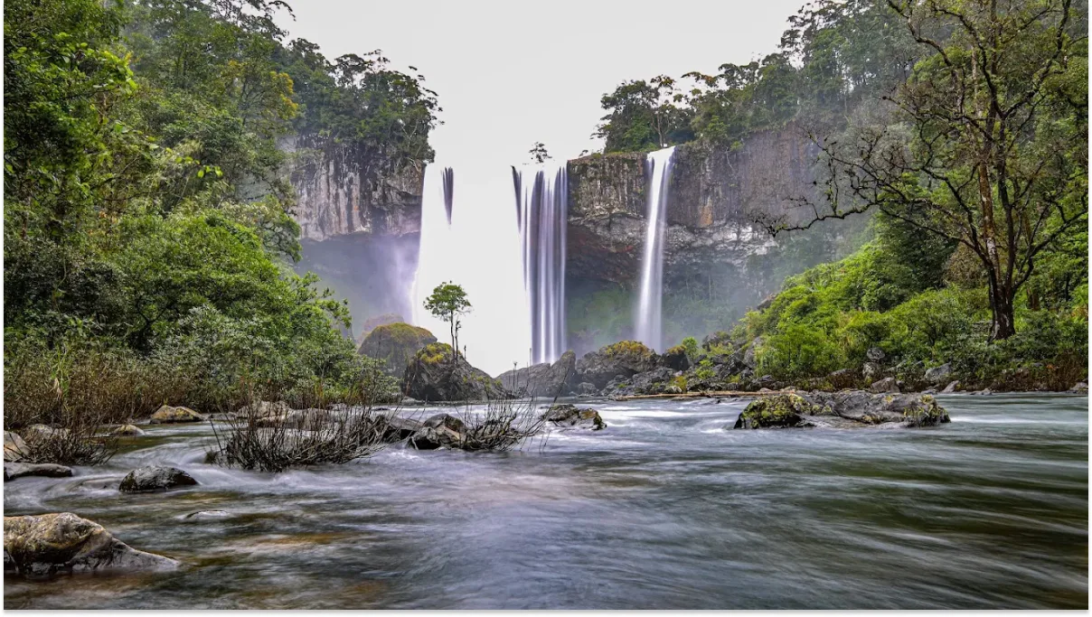 Scenic view of K50 Waterfall surrounded by lush greenery in Vietnam