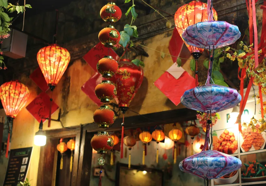Hoi An lantern street glowing with vibrant colors